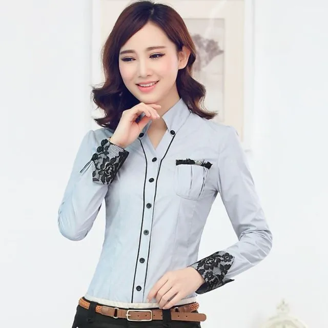 Women's Elegant Blouse - Fashionable Button Up White Work Shirt