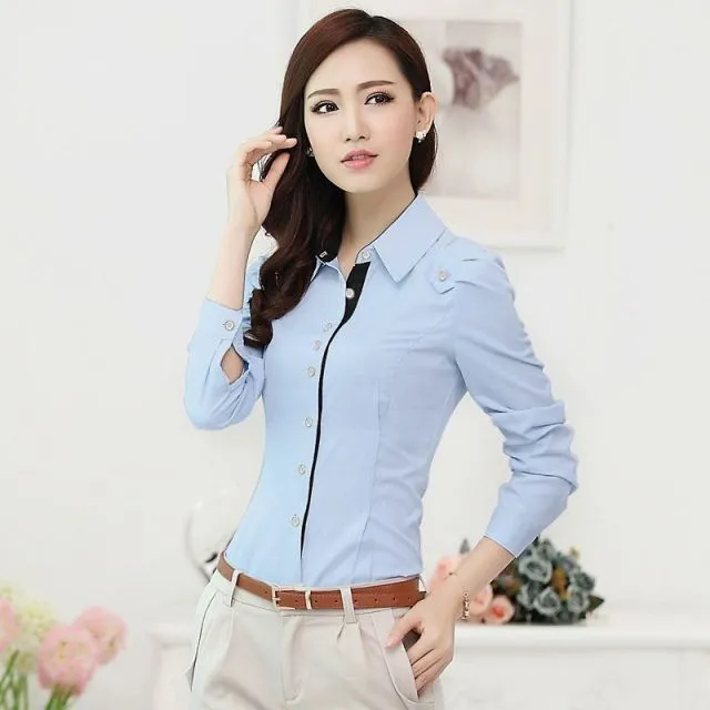 Women's Elegant Blouse - Fashionable Button Up White Work Shirt