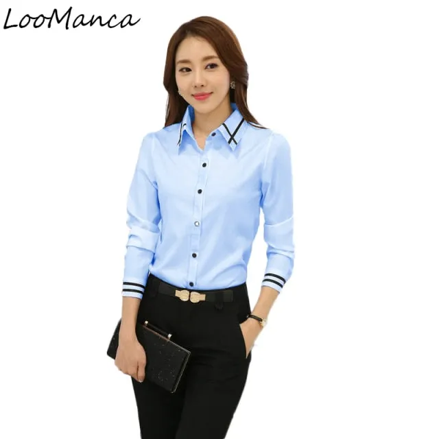 Women's Elegant Blouse - Fashionable Button Up White Work Shirt