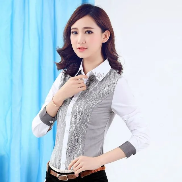 Women's Elegant Blouse - Fashionable Button Up White Work Shirt