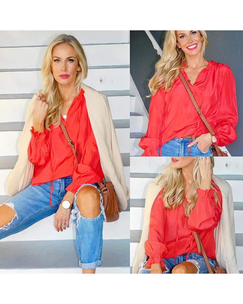 Women's Frill Mock Neck Blouse Long Sleeve Ruffle Shirt Top Elegant Office Tops S-XXL - Zeagoo (Us Only)