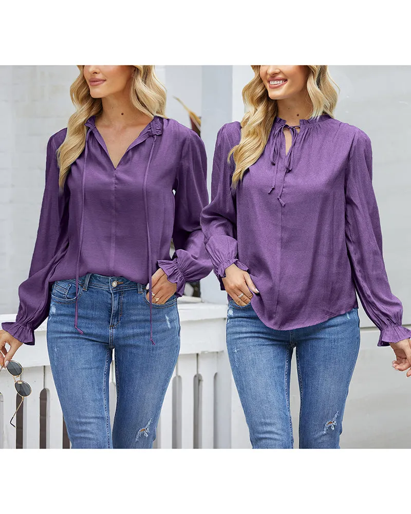 Women's Frill Mock Neck Blouse Long Sleeve Ruffle Shirt Top Elegant Office Tops S-XXL - Zeagoo (Us Only)