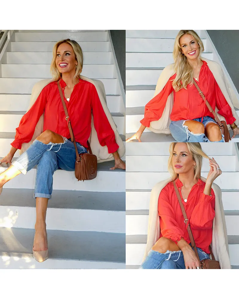 Women's Frill Mock Neck Blouse Long Sleeve Ruffle Shirt Top Elegant Office Tops S-XXL - Zeagoo (Us Only)