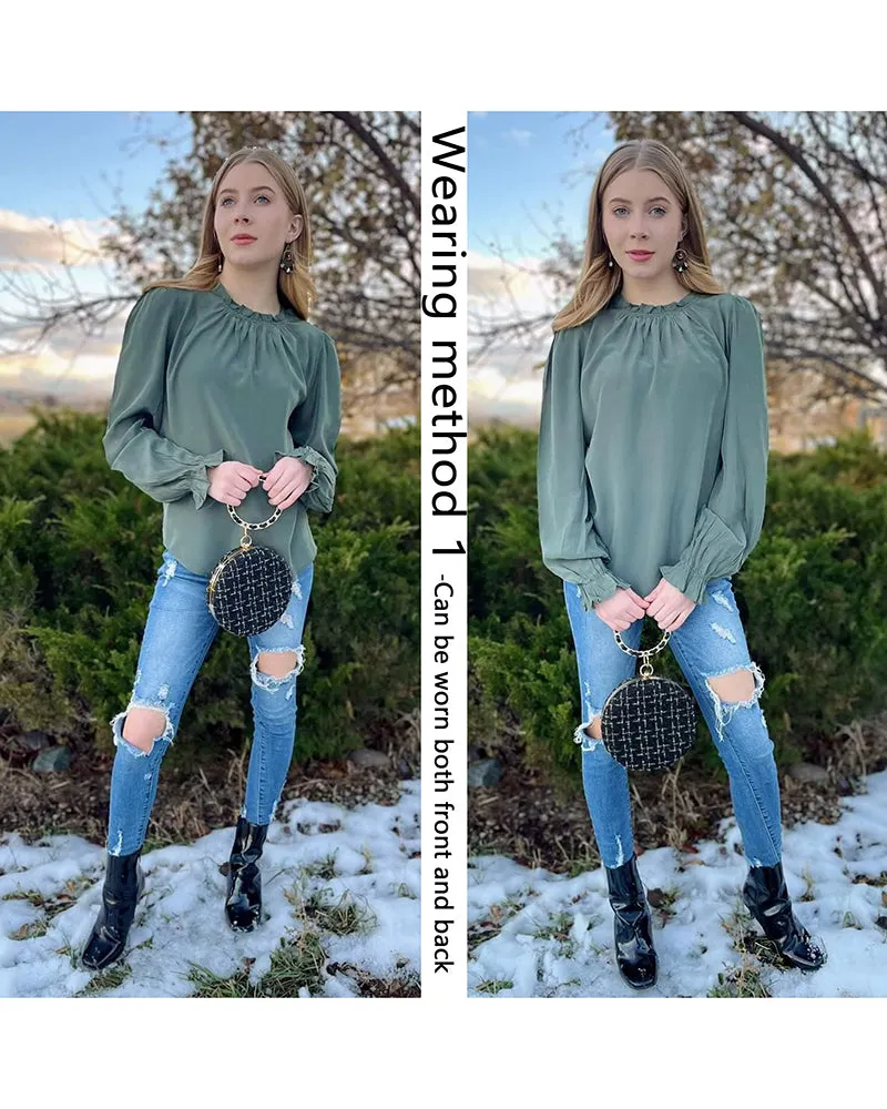 Women's Frill Mock Neck Blouse Long Sleeve Ruffle Shirt Top Elegant Office Tops S-XXL - Zeagoo (Us Only)