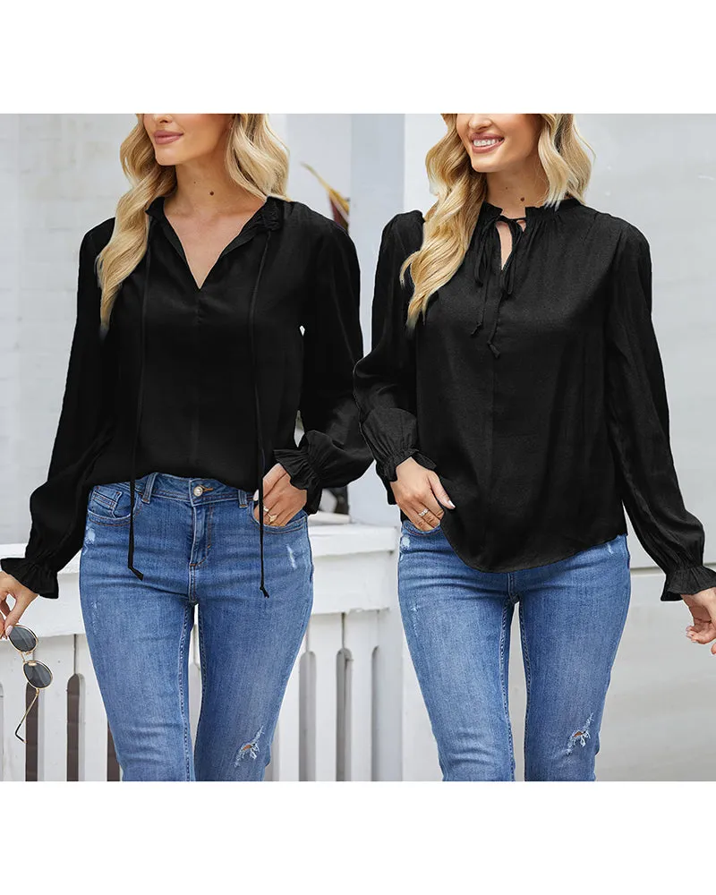 Women's Frill Mock Neck Blouse Long Sleeve Ruffle Shirt Top Elegant Office Tops S-XXL - Zeagoo (Us Only)