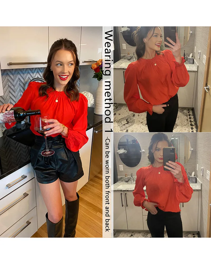 Women's Frill Mock Neck Blouse Long Sleeve Ruffle Shirt Top Elegant Office Tops S-XXL - Zeagoo (Us Only)