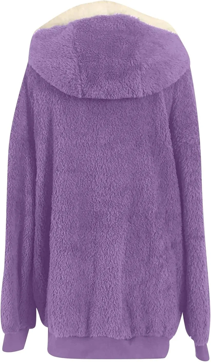 Womens Winter Fleece Jackets Plus Size Coats Oversized Zip Up Hoodies Lightweight Sherpa Jacket Warm Overcoats