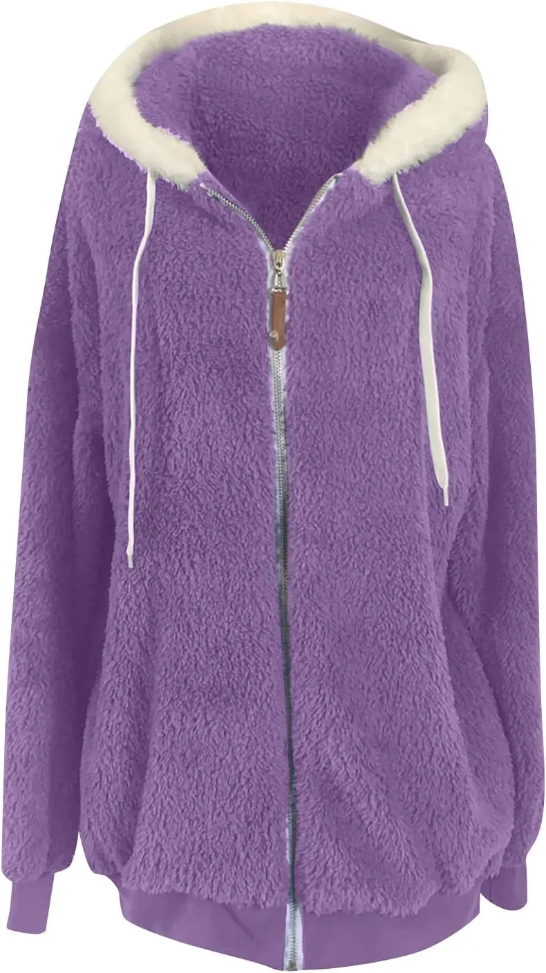 Womens Winter Fleece Jackets Plus Size Coats Oversized Zip Up Hoodies Lightweight Sherpa Jacket Warm Overcoats