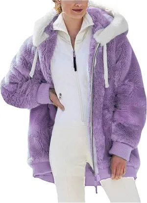 Womens Winter Fleece Jackets Plus Size Coats Oversized Zip Up Hoodies Lightweight Sherpa Jacket Warm Overcoats