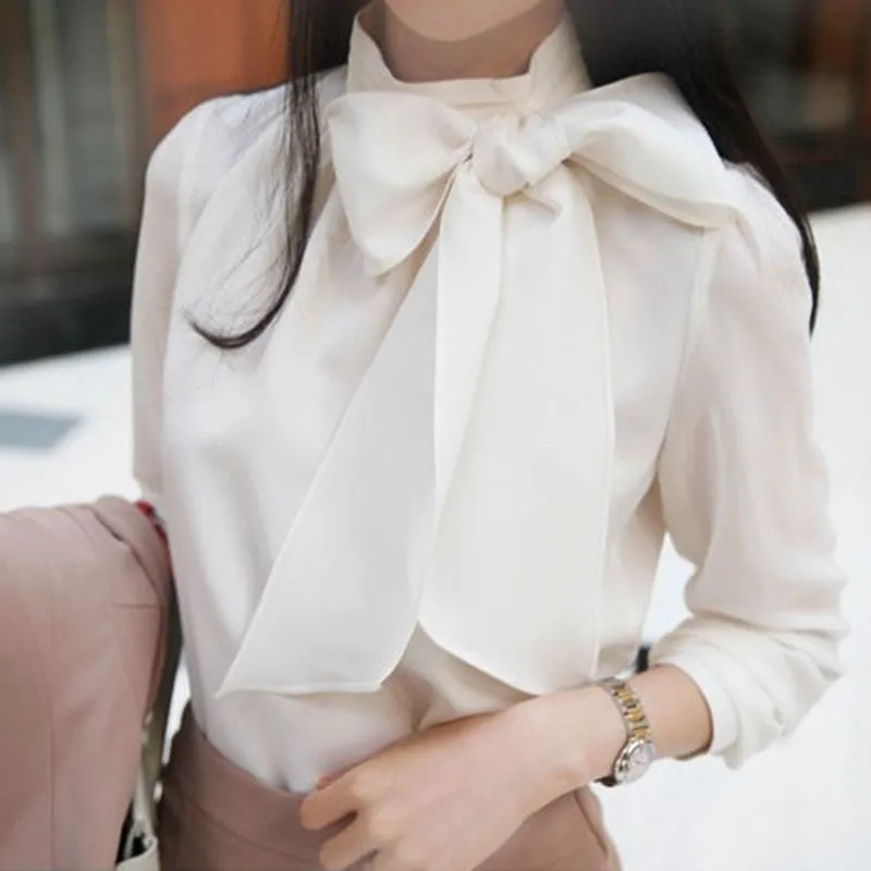 xakxx xakxx Black Friday Korean Women's Chiffon Blouses  Autumn New Fashion Bow Long Sleeve Shirt Black White Elegant Streetwear Woman Tops