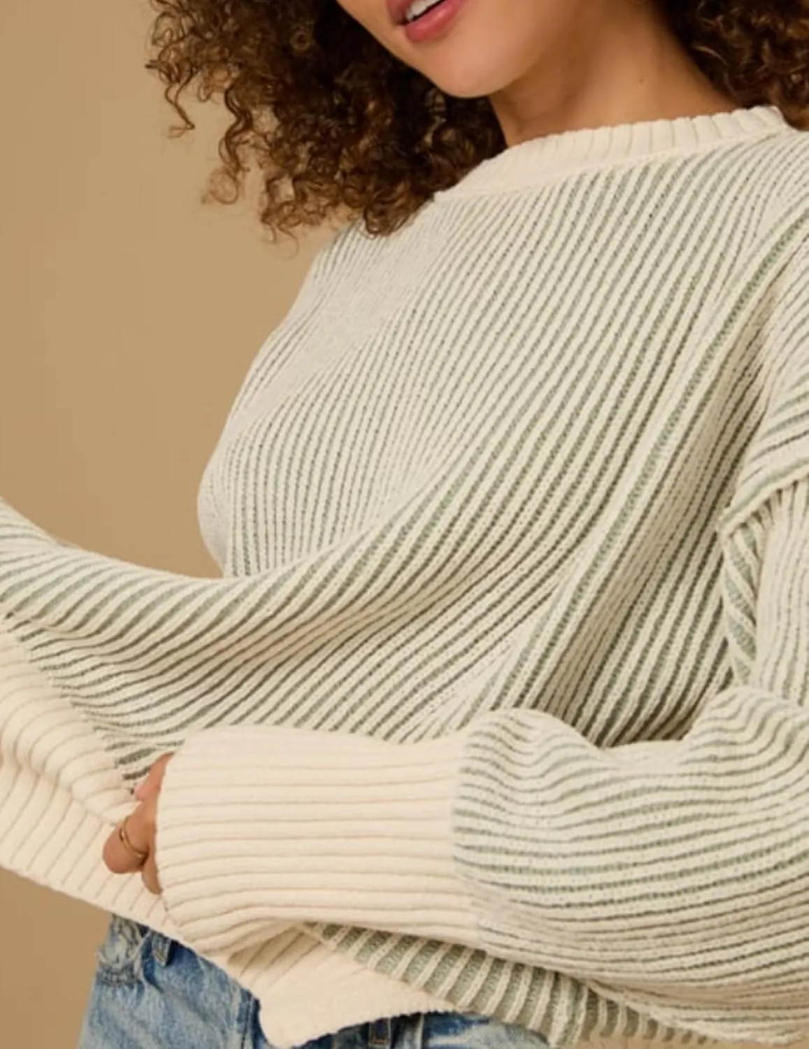 Zeagoo Women 2024 Winter Oversized Sweater Crew Neck Long Sleeve Color Block Pullover Rib Knit Blouse Tops XS-2XL