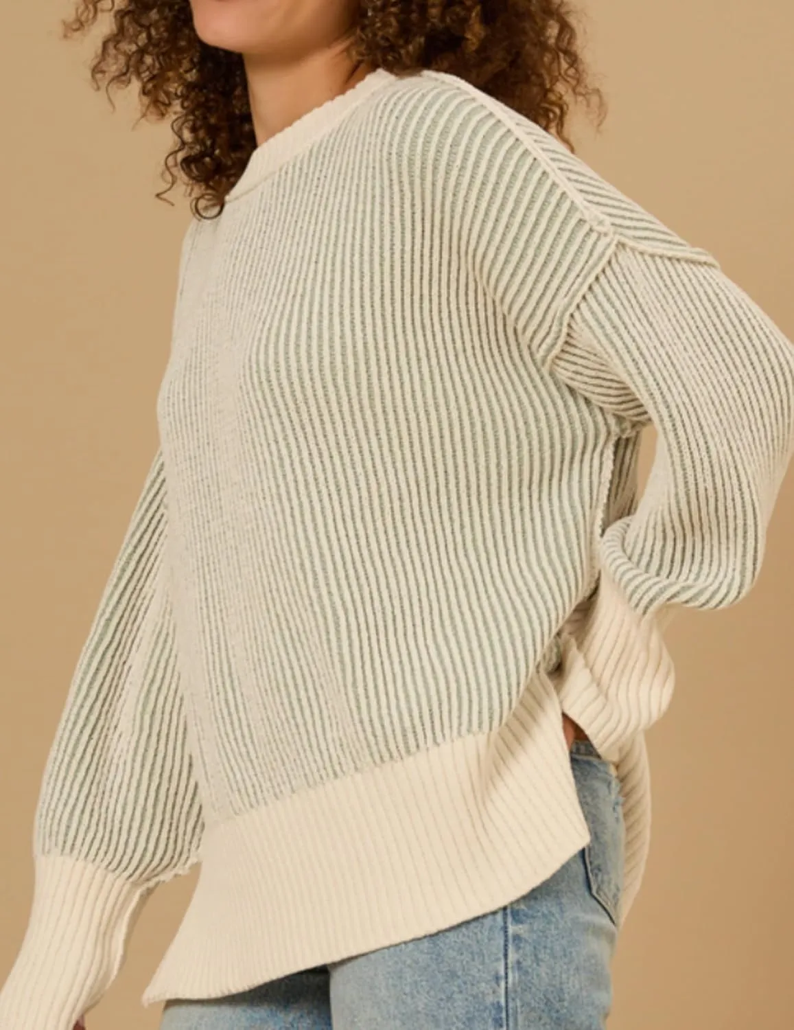 Zeagoo Women 2024 Winter Oversized Sweater Crew Neck Long Sleeve Color Block Pullover Rib Knit Blouse Tops XS-2XL